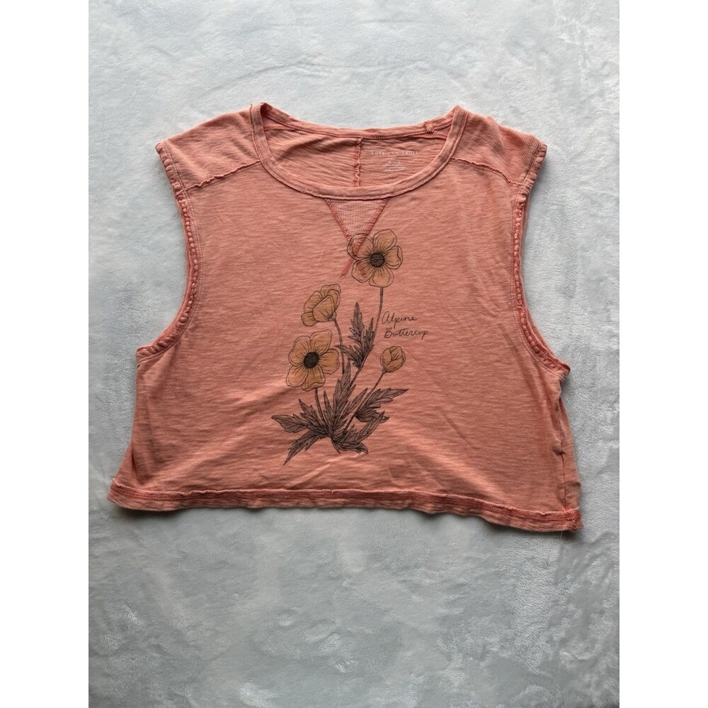 American Eagle Women’s Medium Pink Cropped Tank Top Floral Graphic Sleeveless